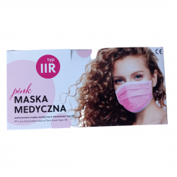 Polmask maseczki medyczne trójwarstwowe z gumką typ IIR różowe 50szt.