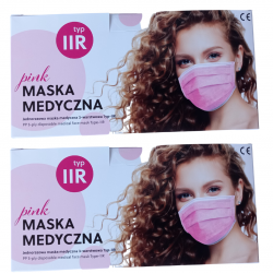 Polmask maseczki medyczne trójwarstwowe z gumką typ IIR różowe 2x50szt.